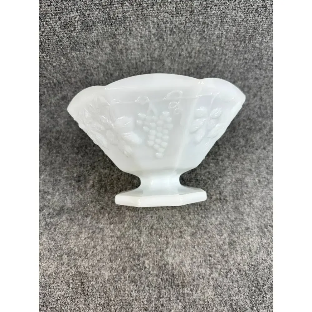 Milk Glass Pedestal Bowl Scalloped Edge Decorative Serving Dish